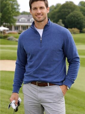 Peter Millar Crown Comfort Quarter Zip Pullover Blue Men’s Medium